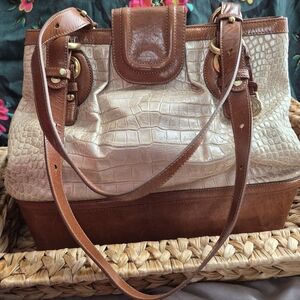 Brahmin Tri-Tone Croc Embossed Leather Shoulder Bag